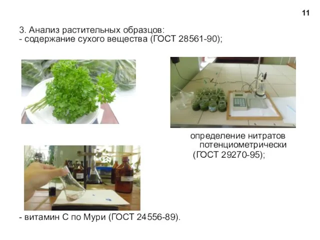 3. Анализ растительных образцов: - содержание сухого вещества (ГОСТ 28561-90);