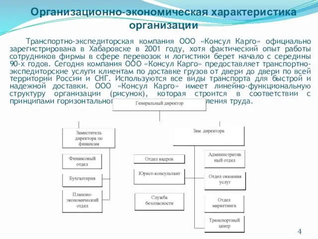 Организационно-экономическая характеристика организации Транспортно-экспедиторская компания ООО «Консул Карго» официально зарегистрирована