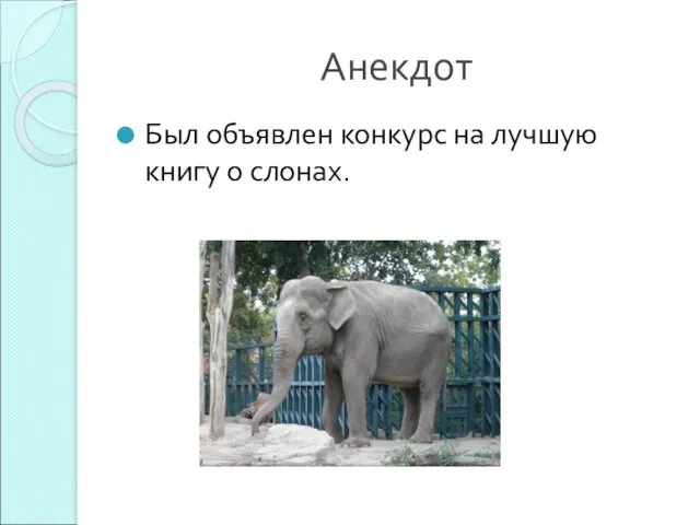 Анекдот Был объявлен конкурс на лучшую книгу о слонах.
