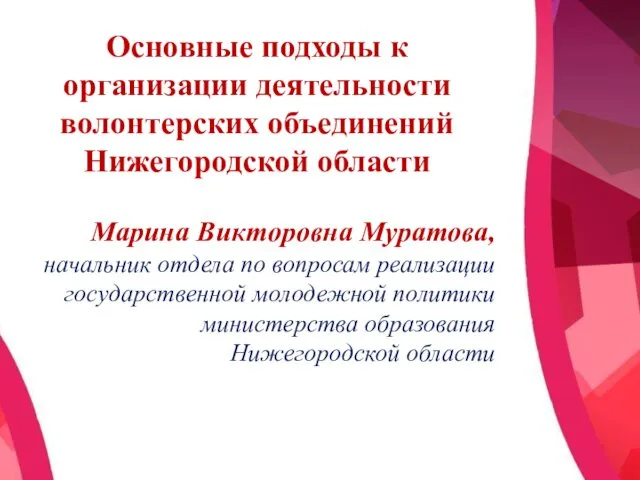 Основные подходы к организации деятельности волонтерских объединений Нижегородской области Марина