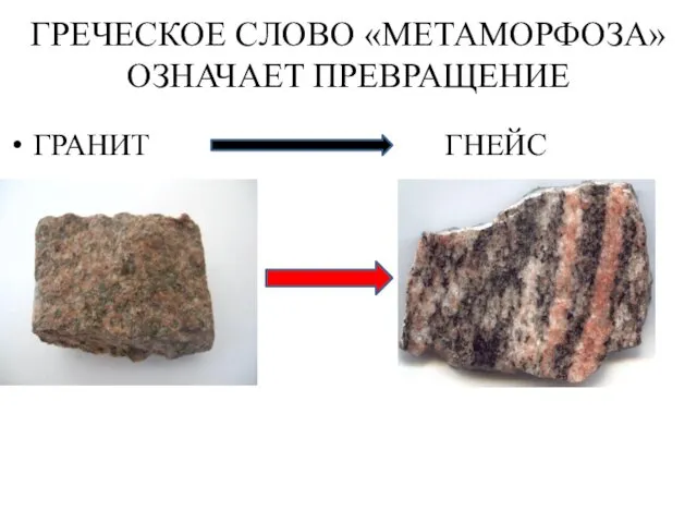 ГРЕЧЕСКОЕ СЛОВО «МЕТАМОРФОЗА» ОЗНАЧАЕТ ПРЕВРАЩЕНИЕ ГРАНИТ ГНЕЙС