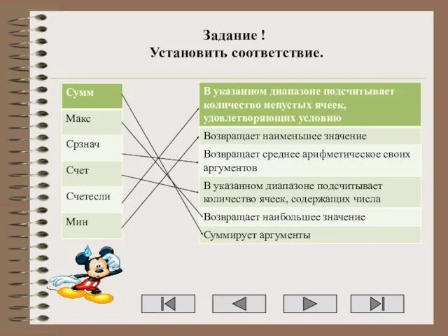 Задание ! Установить соответствие.