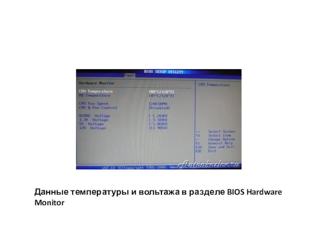 Данные температуры и вольтажа в разделе BIOS Hardware Monitor