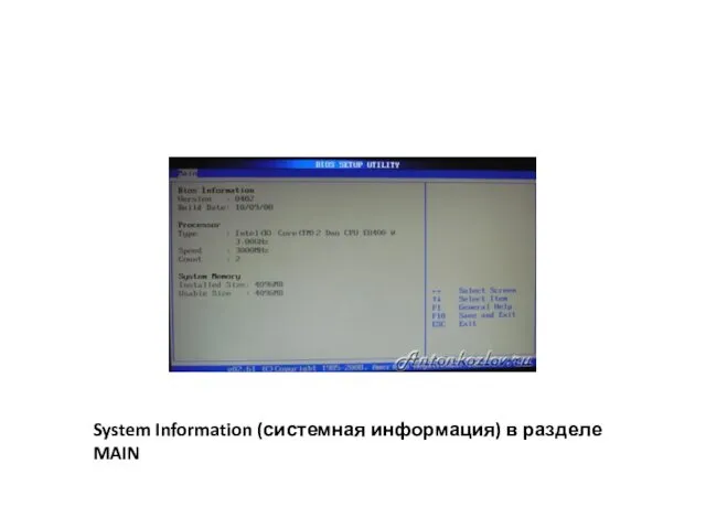 System Information (системная информация) в разделе MAIN