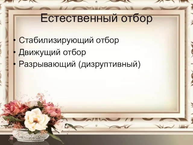 Естественный отбор Стабилизирующий отбор Движущий отбор Разрывающий (дизруптивный)