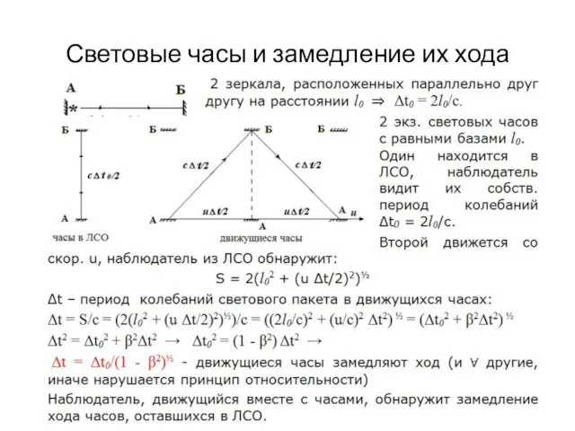 Световые часы и замедление их хода