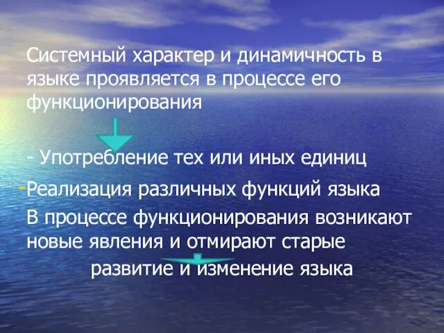 Системный характер и динамичность в языке проявляется в процессе его функционирования - Употребление