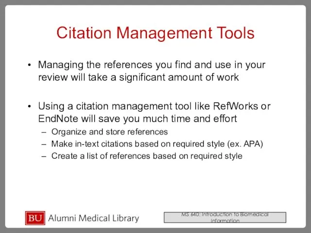 Citation Management Tools Managing the references you find and use