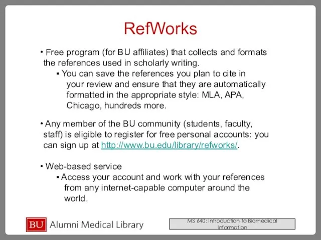 Free program (for BU affiliates) that collects and formats the