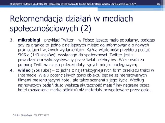 Rekomendacja działań w mediach społecznościowych (2) mikroblogi - przykład Twitter