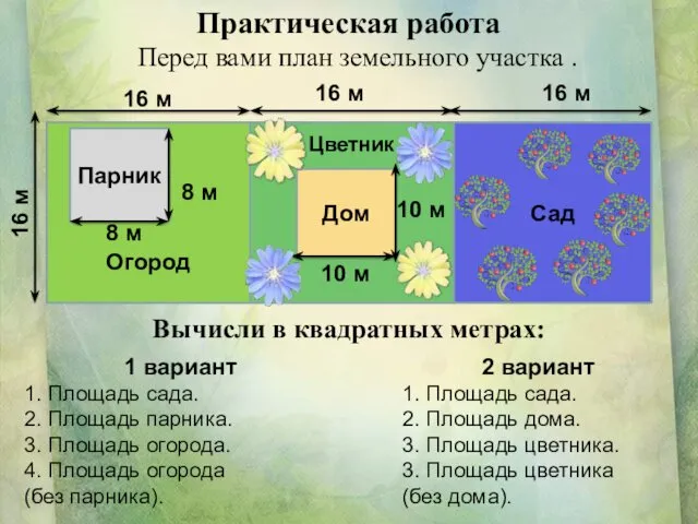 Практическая работа Перед вами план земельного участка . 1 вариант