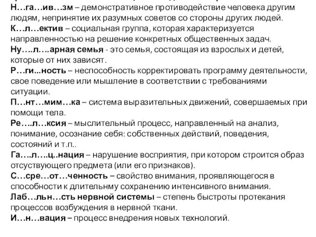 Грамотность написания обществоведческих терминов. Н…га…ив…зм – демонстративное противодействие человека другим