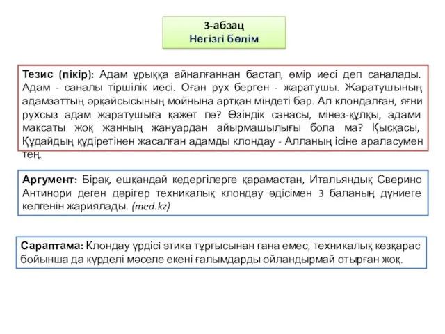 3-абзац Негізгі бөлім Тезис (пікір): Адам ұрыққа айналғаннан бастап, өмір