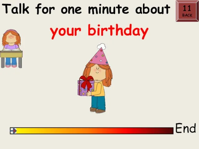 Talk for one minute about End your birthday 11 BACK