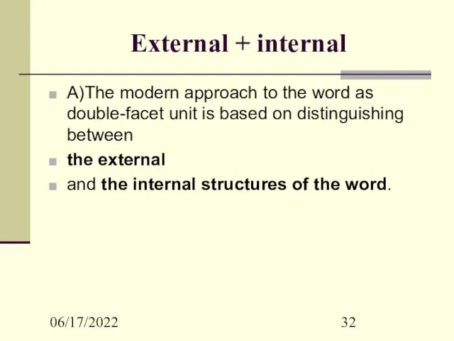 06/17/2022 External + internal A)The modern approach to the word