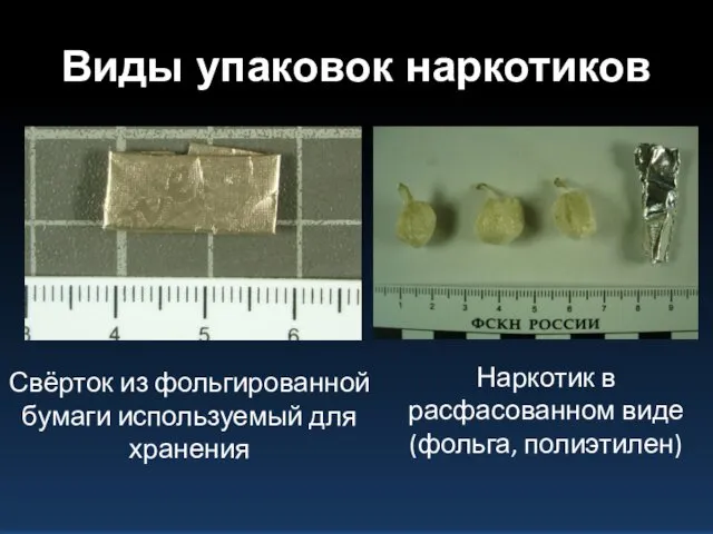 Виды упаковок наркотиков Свёрток из фольгированной бумаги используемый для хранения Наркотик в расфасованном виде (фольга, полиэтилен)