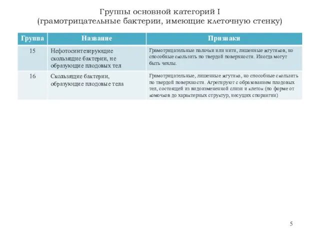 Группы основной категорий I (грамотрицательные бактерии, имеющие клеточную стенку)