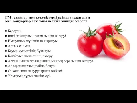 ГМ тағамдар мен көкөністерді пайдаланудан адам мен жануарлар ағзасына келетін