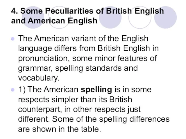 4. Some Peculiarities of British English and American English The