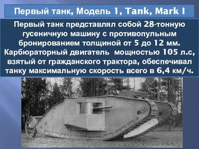 Первый танк, Модель 1, Tank, Mark I Первый танк представлял