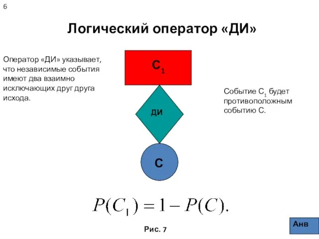 Логический оператор «ДИ» Оператор «ДИ» указывает, что независимые события имеют