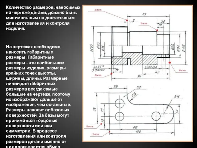 Количество размеров, наносимых на чертеже детали, должно быть минимальным но