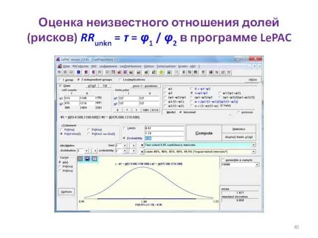 Оценка неизвестного отношения долей (рисков) RRunkn = τ = φ1 / φ2 в программе LePAC