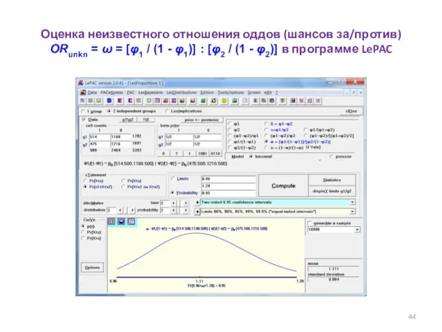 Оценка неизвестного отношения оддов (шансов за/против) ORunkn = ω =