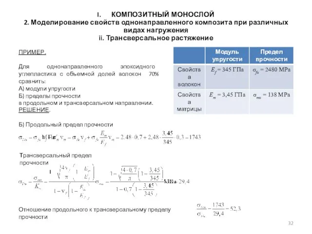 ПРИМЕР. Для однонаправленного эпоксидного углепластика с объемной долей волокон 70%