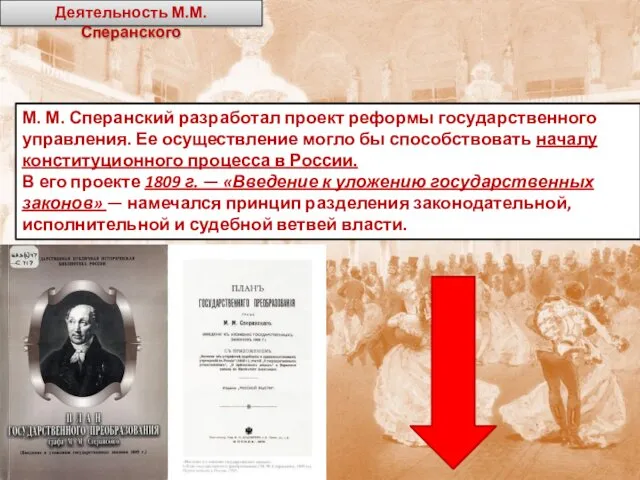 М. М. Сперанский разработал проект реформы государственного управления. Ее осуществление