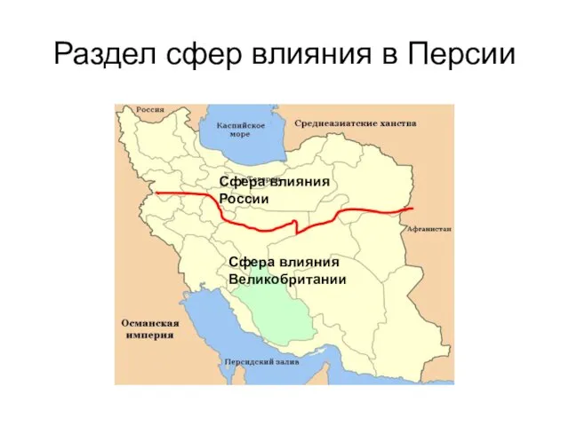 Раздел сфер влияния в Персии Сфера влияния России Сфера влияния Великобритании