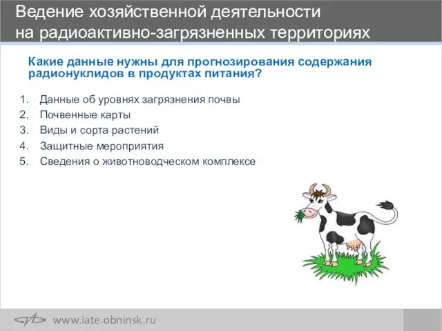 Ведение хозяйственной деятельности на радиоактивно-загрязненных территориях Данные об уровнях загрязнения