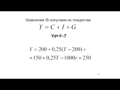 Уравнение IS получаем из тождества Yd=Y–T
