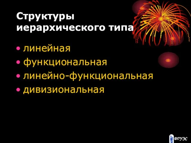 Структуры иерархического типа линейная функциональная линейно-функциональная дивизиональная