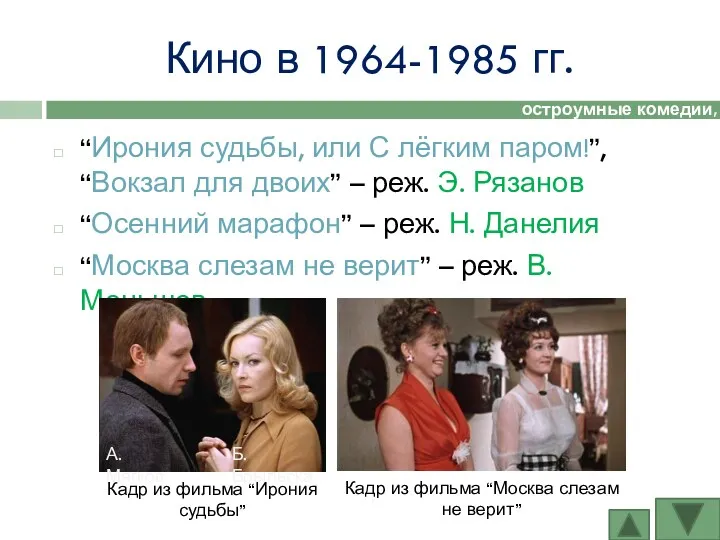 Кино в 1964-1985 гг. “Ирония судьбы, или С лёгким паром!”,