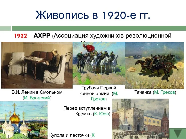 Живопись в 1920-е гг. 1922 – АХРР (Ассоциация художников революционной