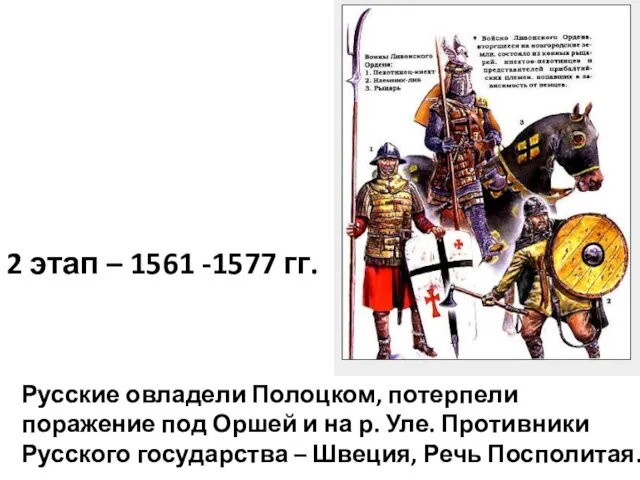 2 этап – 1561 -1577 гг. Русские овладели Полоцком, потерпели