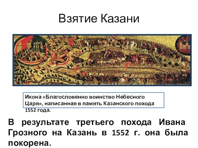 Взятие Казани В результате третьего похода Ивана Грозного на Казань