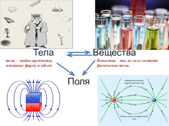 Тела Вещества Поля тела – любые предметы, имеющие форму и