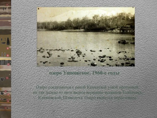 озеро Ушковское. 1960-е годы Озеро соединяется с рекой Камчаткой узкой