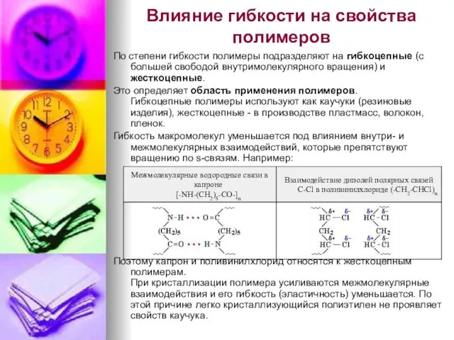 Влияние гибкости на свойства полимеров По степени гибкости полимеры подразделяют