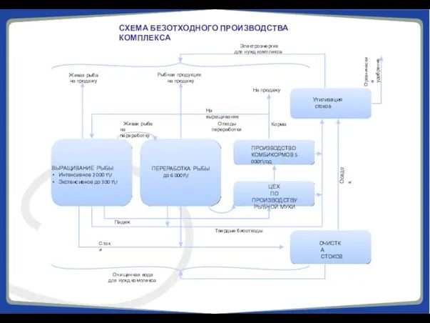 СХЕМА БЕЗОТХОДНОГО ПРОИЗВОДСТВА КОМПЛЕКСА ПЕРЕРАБОТКА РЫБЫ до 6 000т\г ПРОИЗВОДСТВО