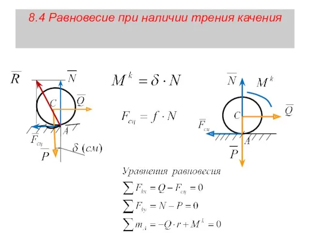 8.4 Равновесие при наличии трения качения