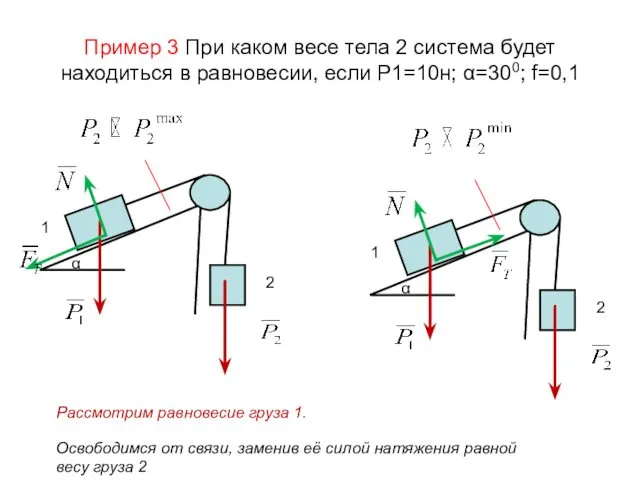 Пример 3 При каком весе тела 2 система будет находиться