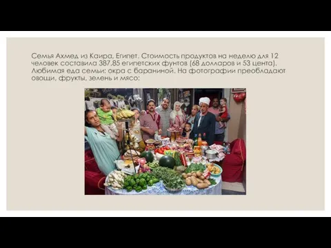 Семья Ахмед из Каира, Египет. Стоимость продуктов на неделю для