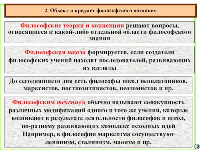 2. Объект и предмет философского познания 2 Философские теории и концепции решают вопросы,