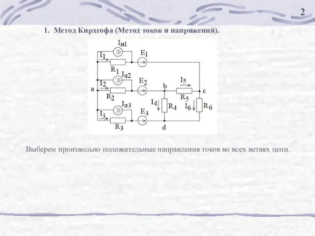 1. Метод Кирхгофа (Метод токов и напряжений). 2 Выберем произвольно