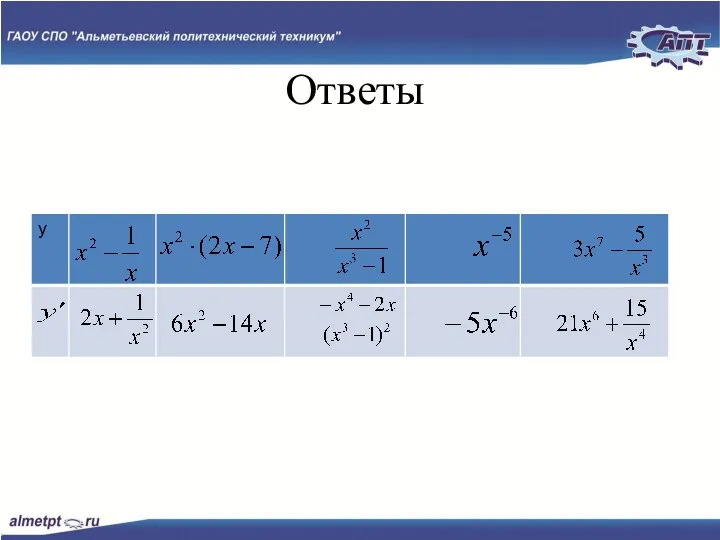 Слайд № Ответы