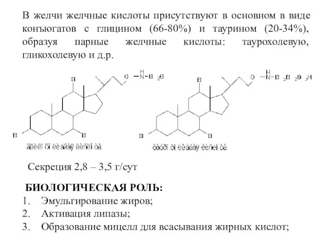 В желчи желчные кислоты присутствуют в основном в виде конъюгатов