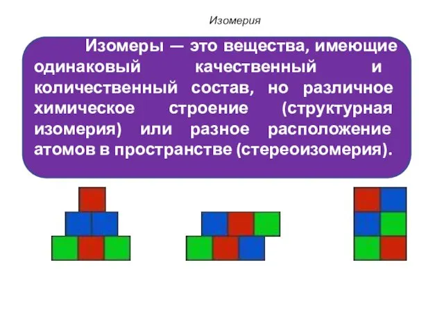 Изомерия Изомеры — это вещества, имеющие одинаковый качественный и количественный